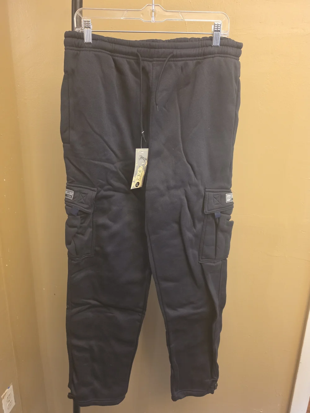 Men's Black Cargo Jogger Pants - Comfort Fit Size XL